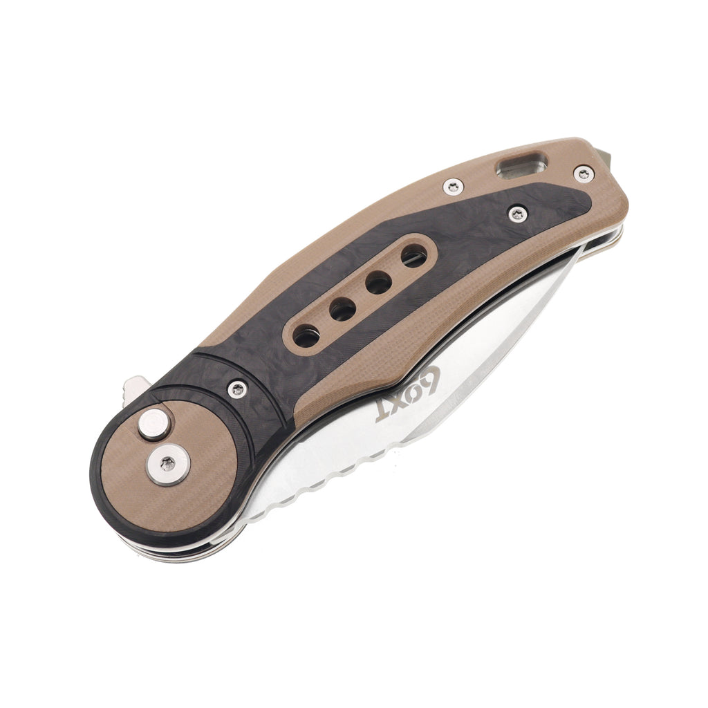 60XT Folding Knife Pocket Knife, High Hardness 14C28N Precision Steel Blade Unique G10 Handle With Carbon Fiber Inlay Ideal for Outdoor Forest Fishing Camping Hiking Backpacking Decent Gift Father Men