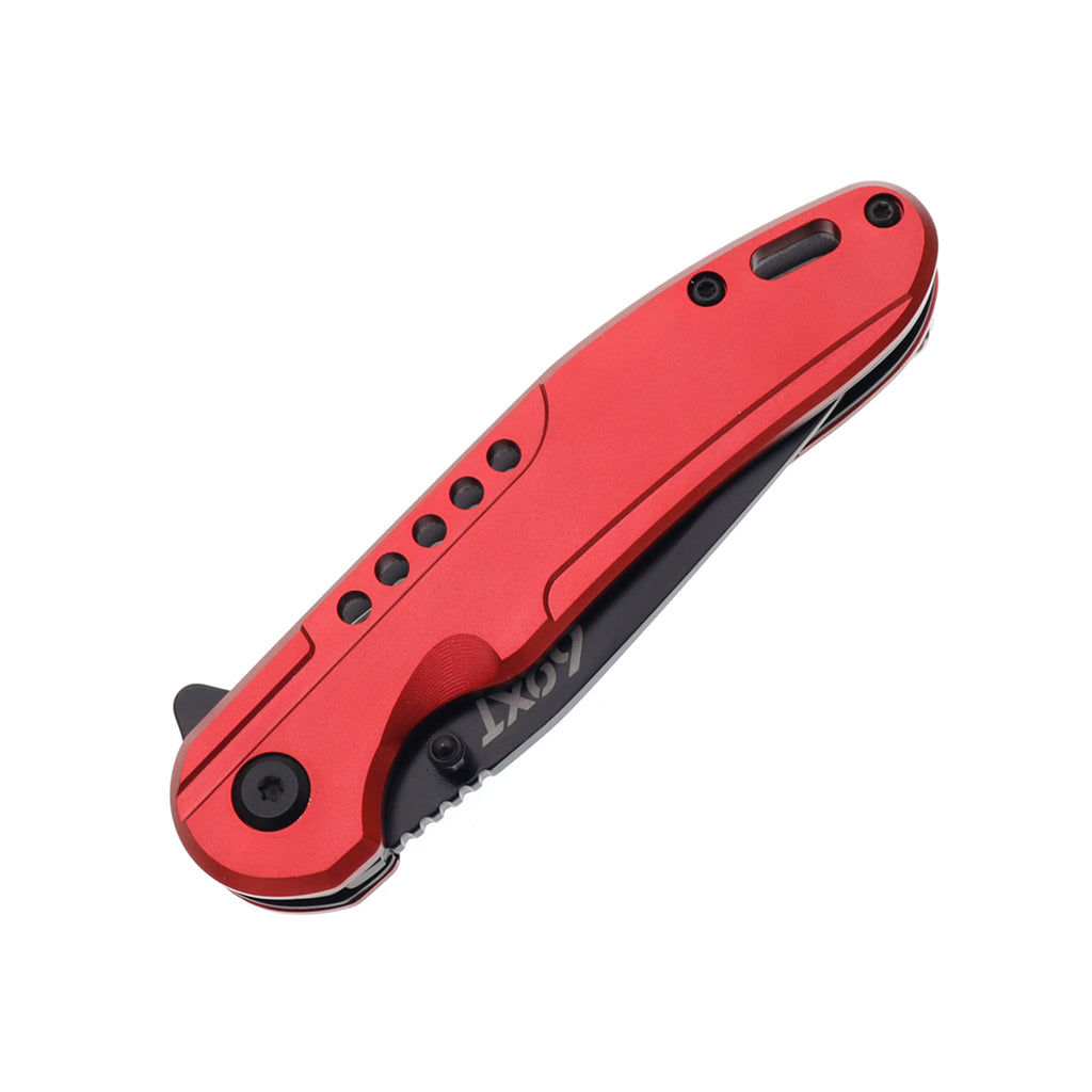 60XT XT1321 Red Folding Pocket Knife, Anodized Aluminum Handle, Comes with Belt Clip Flip Open Light Weight, Ideal For Camping Hunting Outdoor Fishing Activity, Gift for Men Women