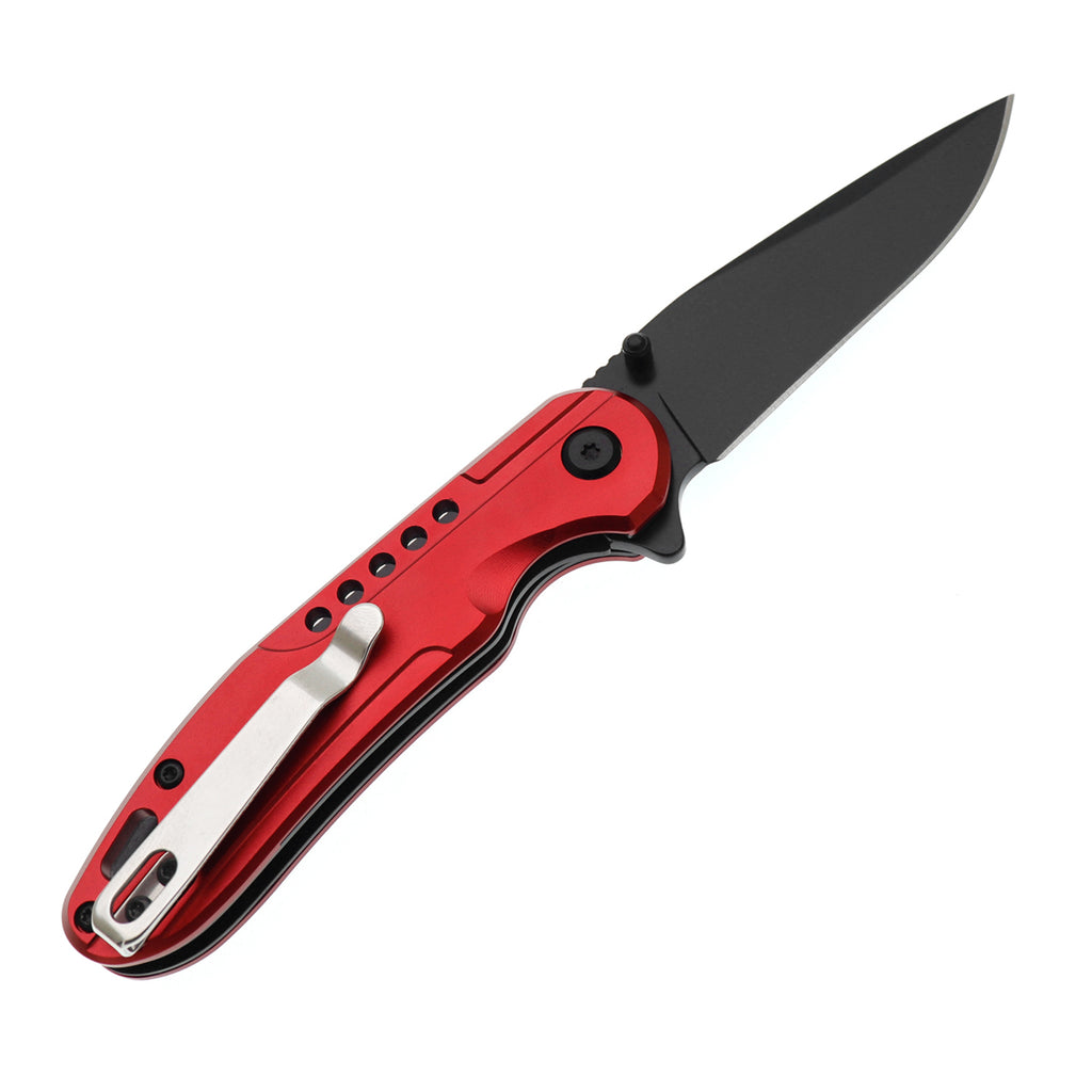 60XT XT1321 Red Folding Pocket Knife, Anodized Aluminum Handle, Comes with Belt Clip Flip Open Light Weight, Ideal For Camping Hunting Outdoor Fishing Activity, Gift for Men Women