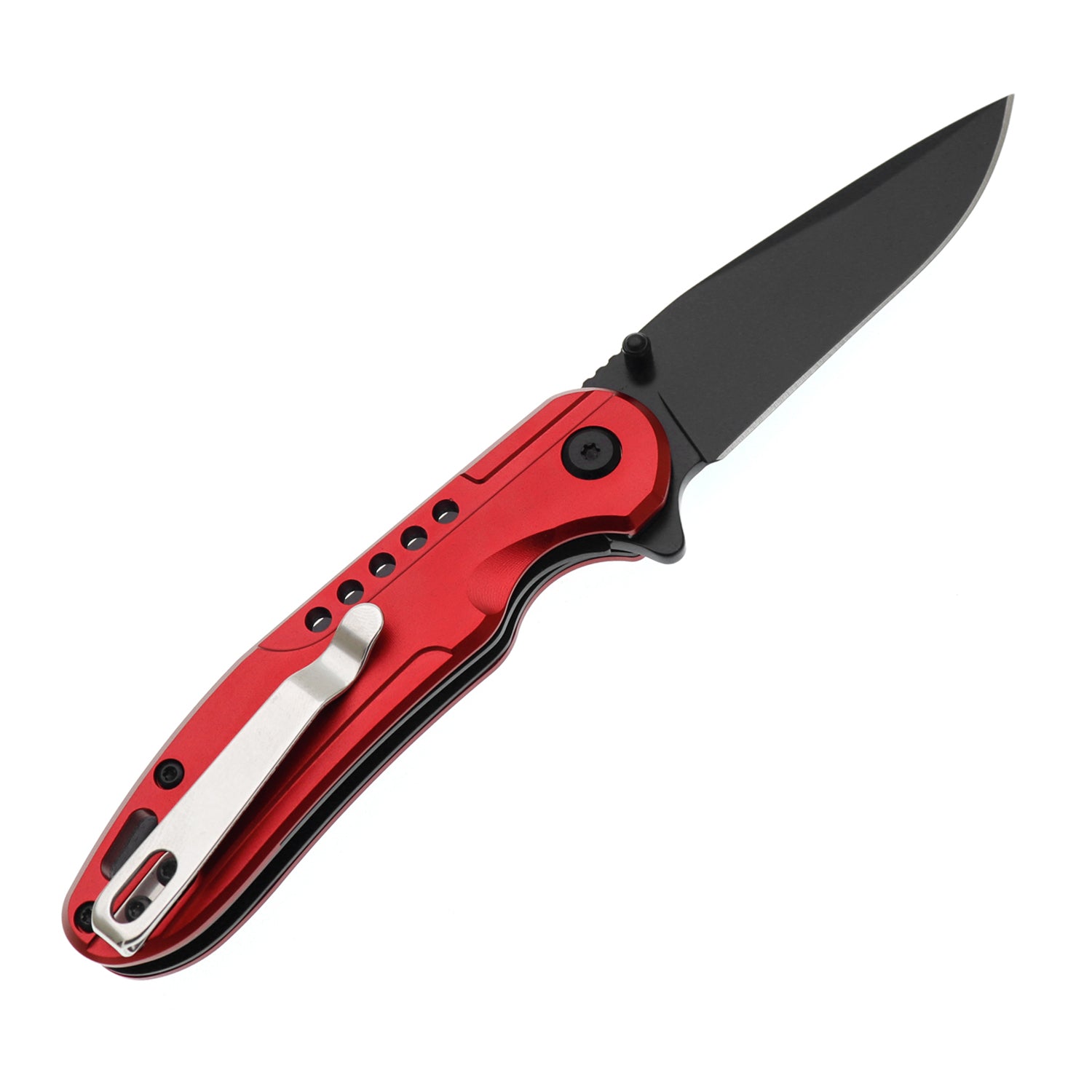 60XT XT1321 Red Folding Pocket Knife, Anodized Aluminum Handle, Comes with Belt Clip Flip Open Light Weight, Ideal For Camping Hunting Outdoor Fishing Activity, Gift for Men Women