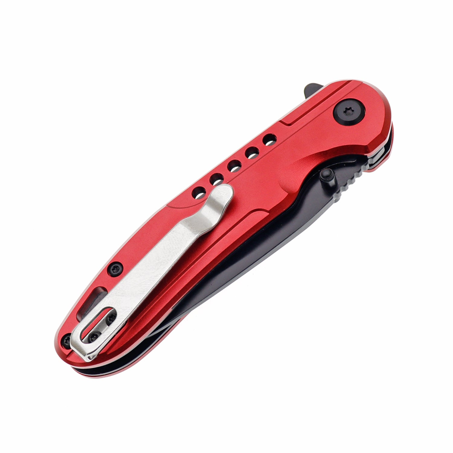 60XT XT1321 Red Folding Pocket Knife, Anodized Aluminum Handle, Comes with Belt Clip Flip Open Light Weight, Ideal For Camping Hunting Outdoor Fishing Activity, Gift for Men Women