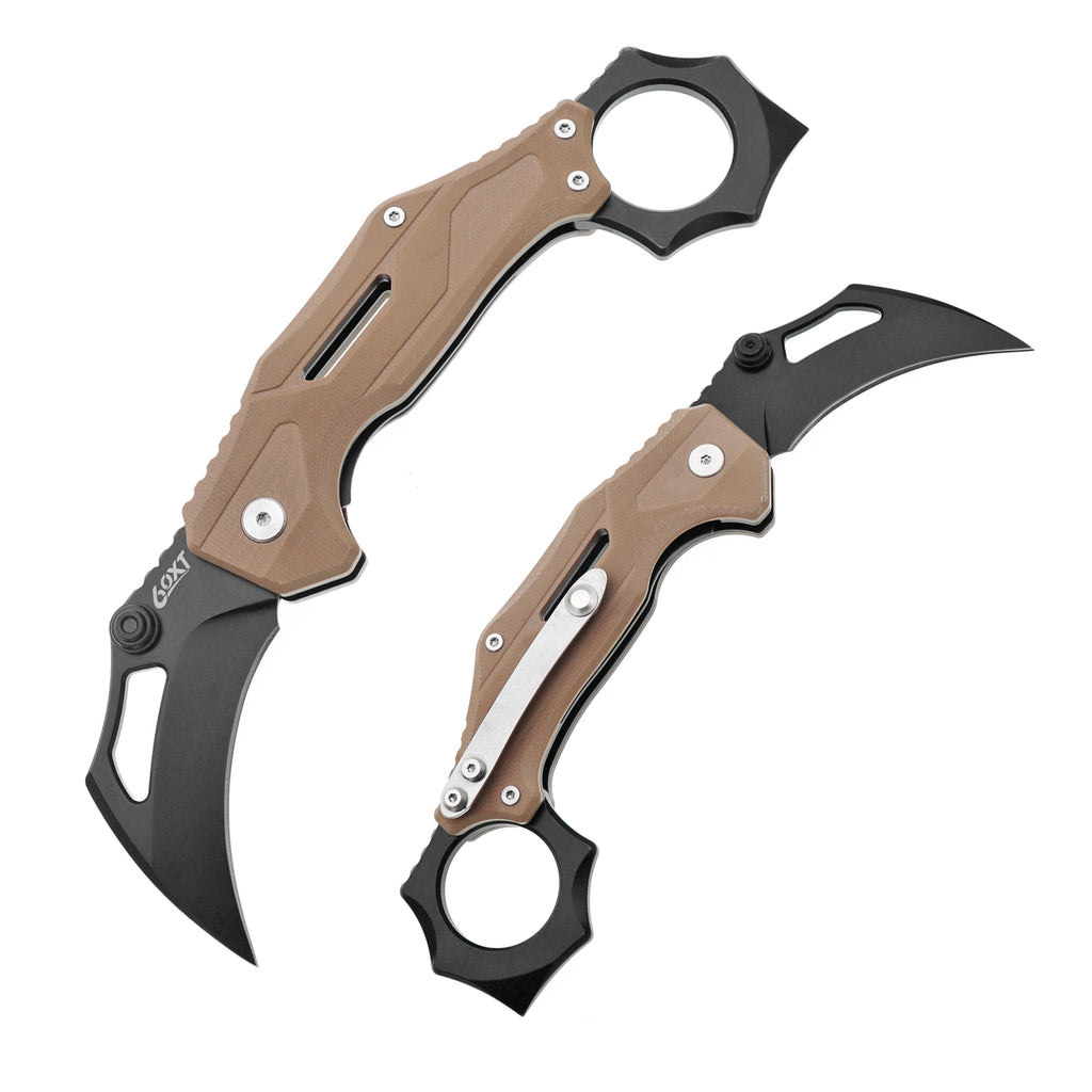 60XT XT1325 Karambit Knife, Folding Pocket Knife, Tactical Survival Knife Everyday Carry Sharp Claw Knife Reverse Grip Outdoor Tool Folding Karambit G10 Handle
