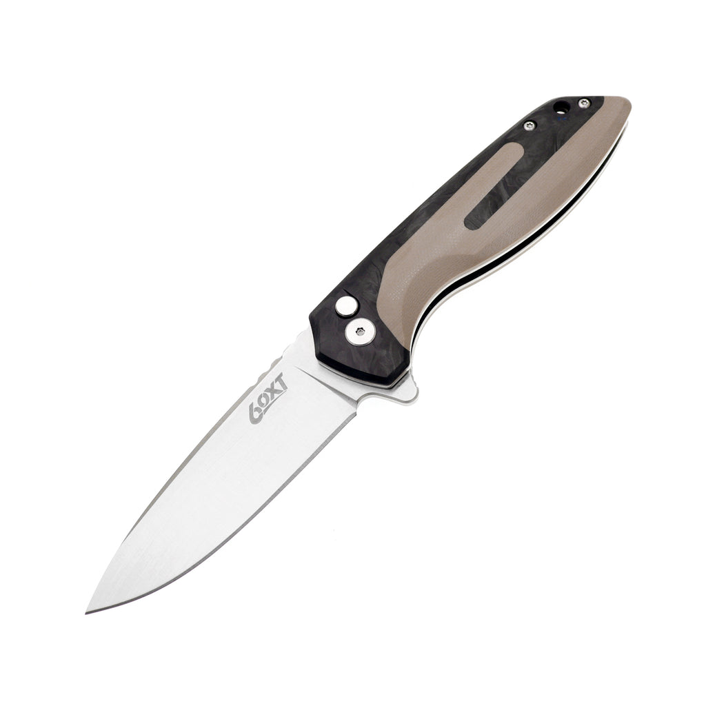 60XT XT1360 Pocket Folding Knife - Folding Knife with Button Lock, 14c28n Blade, G10 Carbon Fiber Handle, Edc Knife with Lock, Camping Survival Hiking Knife for Everyday Carry and Outdoor Use