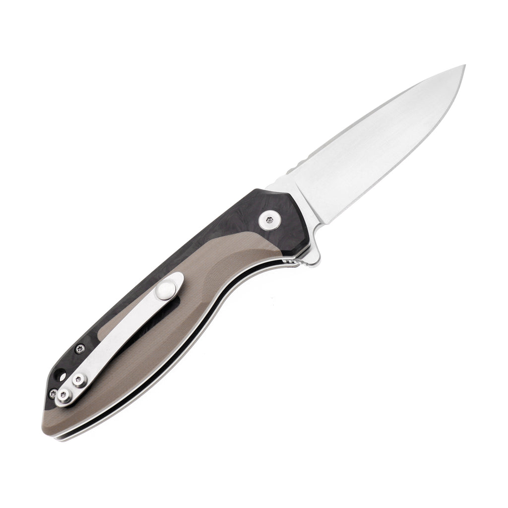 60XT XT1360 Pocket Folding Knife - Folding Knife with Button Lock, 14c28n Blade, G10 Carbon Fiber Handle, Edc Knife with Lock, Camping Survival Hiking Knife for Everyday Carry and Outdoor Use