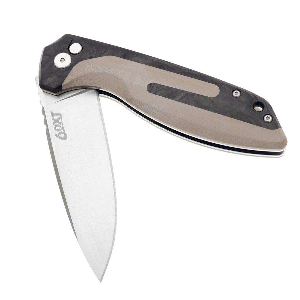 60XT XT1360 Pocket Folding Knife - Folding Knife with Button Lock, 14c28n Blade, G10 Carbon Fiber Handle, Edc Knife with Lock, Camping Survival Hiking Knife for Everyday Carry and Outdoor Use