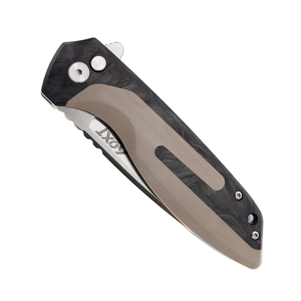 60XT XT1360 Pocket Folding Knife - Folding Knife with Button Lock, 14c28n Blade, G10 Carbon Fiber Handle, Edc Knife with Lock, Camping Survival Hiking Knife for Everyday Carry and Outdoor Use