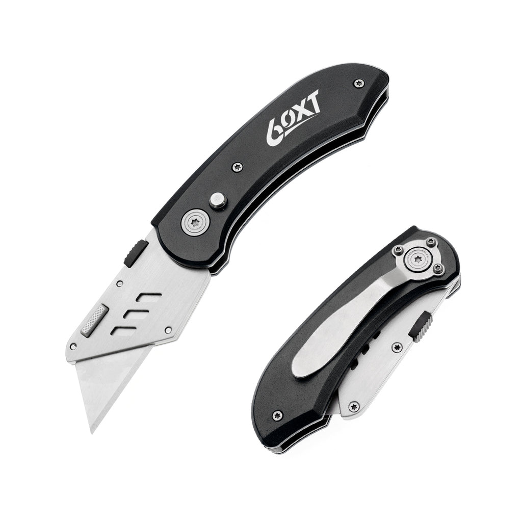 60XT Utility Knife Folding Safety Lock & Quick Change with 10 Extra SK5 Replacement Blade Lightweight Aluminum Handle & Pocket Clip Multi-Use Box Cutter Office Home Art Diy Great Gift Choice