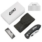 60XT Utility Knife Folding Safety Lock & Quick Change with 10 Extra SK5 Replacement Blade Lightweight Aluminum Handle & Pocket Clip Multi-Use Box Cutter Office Home Art Diy Great Gift Choice