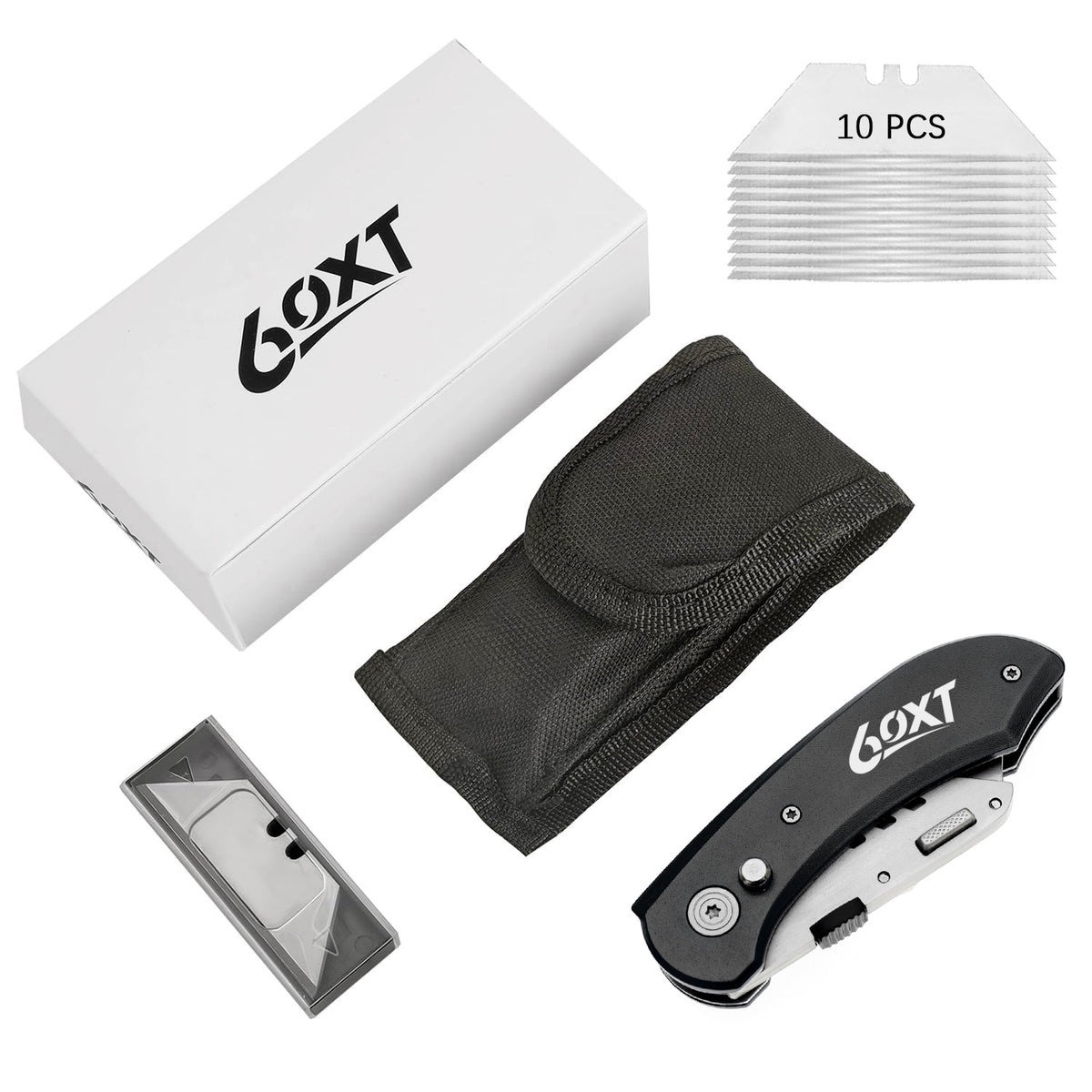 60XT Utility Knife Folding Safety Lock & Quick Change with 10 Extra SK5 Replacement Blade Lightweight Aluminum Handle & Pocket Clip Multi-Use Box Cutter Office Home Art Diy Great Gift Choice