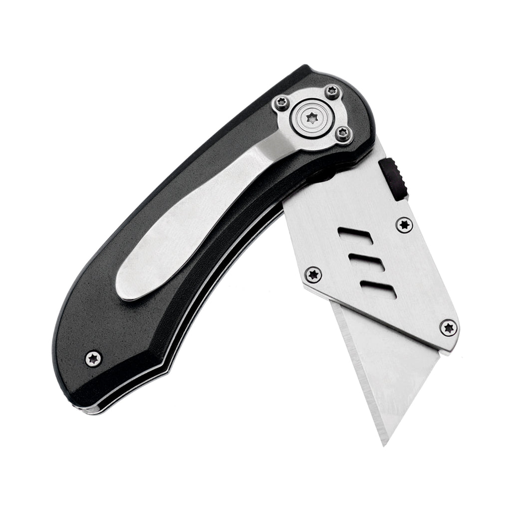 60XT Utility Knife Folding Safety Lock & Quick Change with 10 Extra SK5 Replacement Blade Lightweight Aluminum Handle & Pocket Clip Multi-Use Box Cutter Office Home Art Diy Great Gift Choice