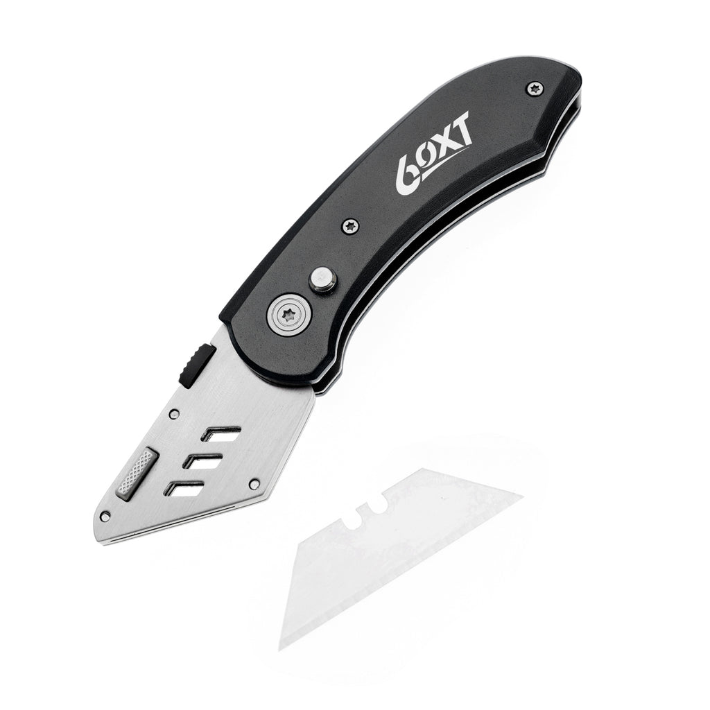60XT Utility Knife Folding Safety Lock & Quick Change with 10 Extra SK5 Replacement Blade Lightweight Aluminum Handle & Pocket Clip Multi-Use Box Cutter Office Home Art Diy Great Gift Choice