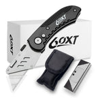 60XT Utility Knife Folding Safety Lock & Quick Change with 10 Extra SK5 Replacement Blade Lightweight Aluminum Handle & Pocket Clip Multi-Use Box Cutter Office Home Art Diy Great Gift Choice (Black)