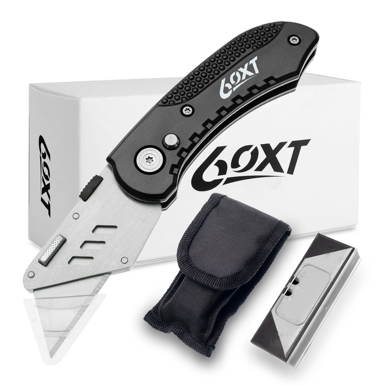 Utility Knife Folding Safety Lock & Quick Change with 10 Extra SK5 Replacement Blade Lightweight Aluminum Handle & Pocket Clip Multi-Use Box Cutter Office Home Art Diy Great Gift Choice (Black)