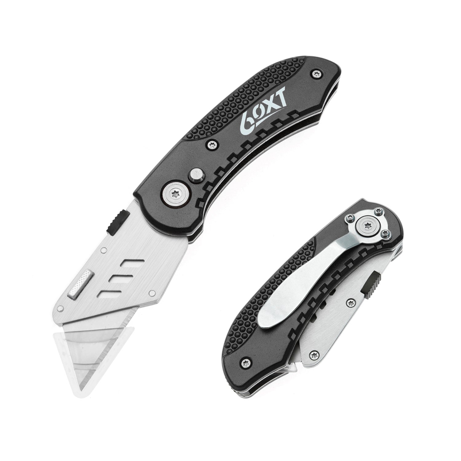 Utility Knife Folding Safety Lock & Quick Change with 10 Extra SK5 Replacement Blade Lightweight Aluminum Handle & Pocket Clip Multi-Use Box Cutter Office Home Art Diy Great Gift Choice (Black)