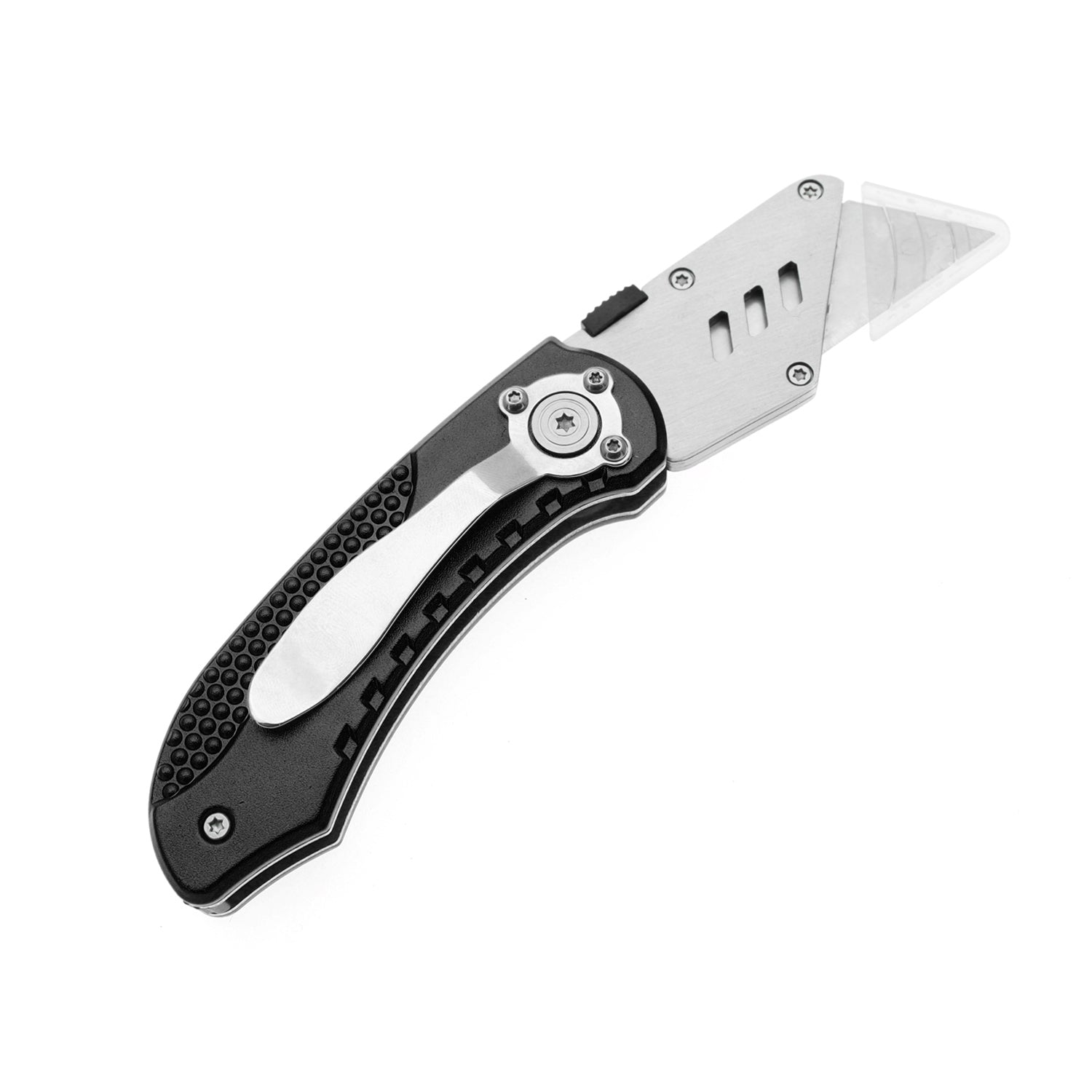 Utility Knife Folding Safety Lock & Quick Change with 10 Extra SK5 Replacement Blade Lightweight Aluminum Handle & Pocket Clip Multi-Use Box Cutter Office Home Art Diy Great Gift Choice (Black)