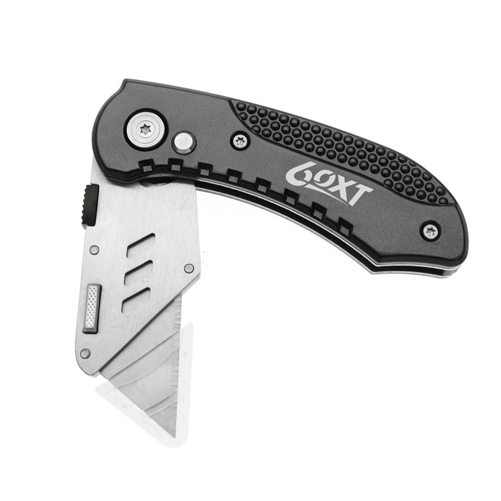 60XT Utility Knife Folding Safety Lock & Quick Change with 10 Extra SK5 Replacement Blade Lightweight Aluminum Handle & Pocket Clip Multi-Use Box Cutter Office Home Art Diy Great Gift Choice (Black)
