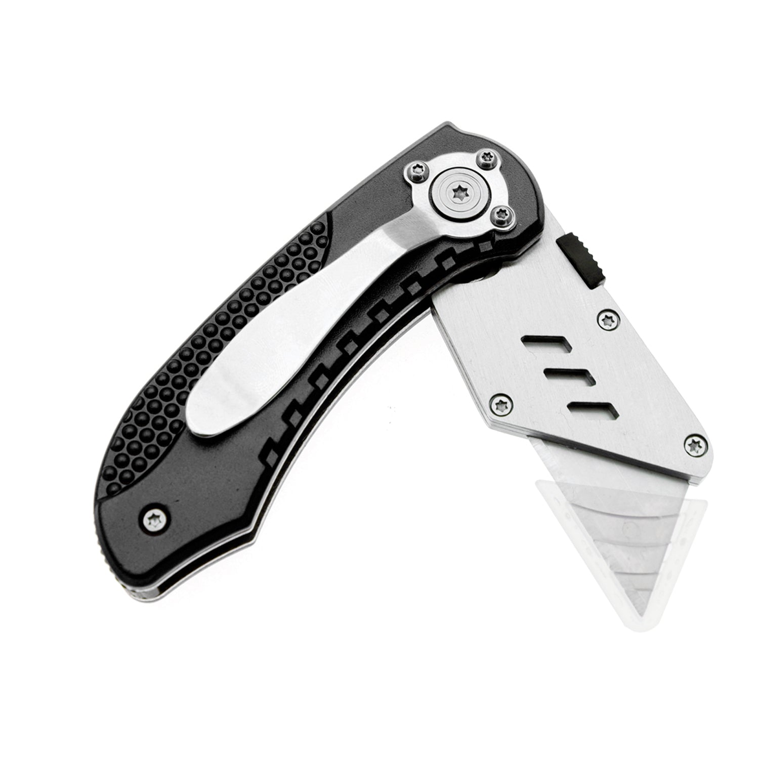 Utility Knife Folding Safety Lock & Quick Change with 10 Extra SK5 Replacement Blade Lightweight Aluminum Handle & Pocket Clip Multi-Use Box Cutter Office Home Art Diy Great Gift Choice (Black)