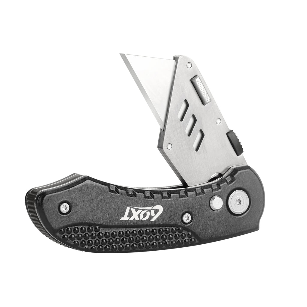 60XT Utility Knife Folding Safety Lock & Quick Change with 10 Extra SK5 Replacement Blade Lightweight Aluminum Handle & Pocket Clip Multi-Use Box Cutter Office Home Art Diy Great Gift Choice (Black)
