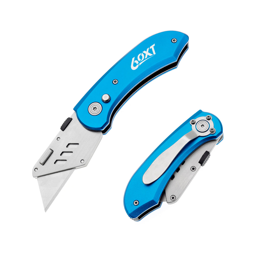 60XT Utility Knife Folding Safety Lock & Quick Change with 10 Extra SK5 Replacement Blade Lightweight Aluminum Handle & Pocket Clip Multi-Use Box Cutter Office Home Art Diy Great Gift Choice