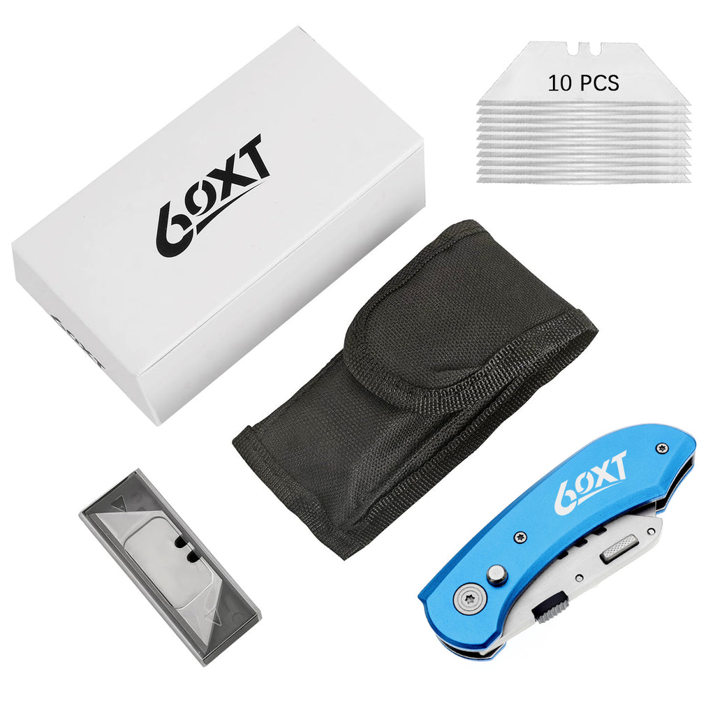 60XT Utility Knife Folding Safety Lock & Quick Change with 10 Extra SK5 Replacement Blade Lightweight Aluminum Handle & Pocket Clip Multi-Use Box Cutter Office Home Art Diy Great Gift Choice