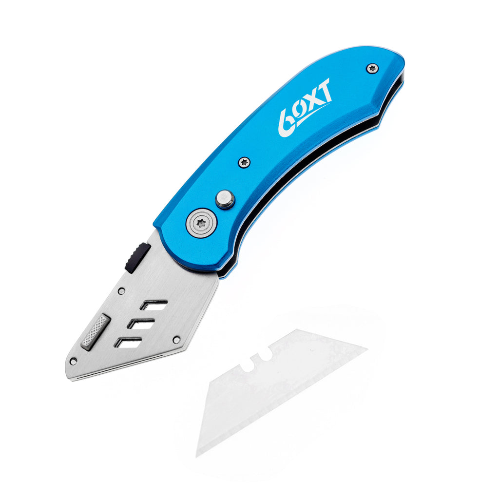 60XT Utility Knife Folding Safety Lock & Quick Change with 10 Extra SK5 Replacement Blade Lightweight Aluminum Handle & Pocket Clip Multi-Use Box Cutter Office Home Art Diy Great Gift Choice
