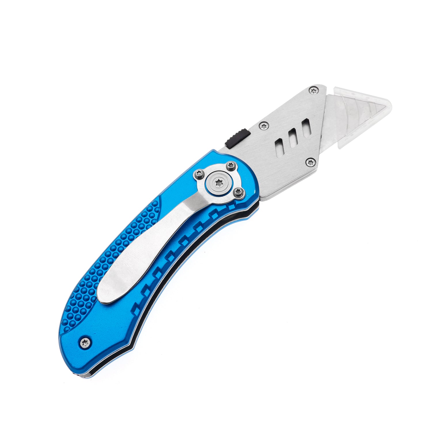 60XT Utility Knife Folding Safety Lock & Quick Change with 10 Extra SK5 Replacement Blade Lightweight Aluminum Handle & Pocket Clip Multi-Use Box Cutter Office Home Art Diy Great Gift Choice (Blue)