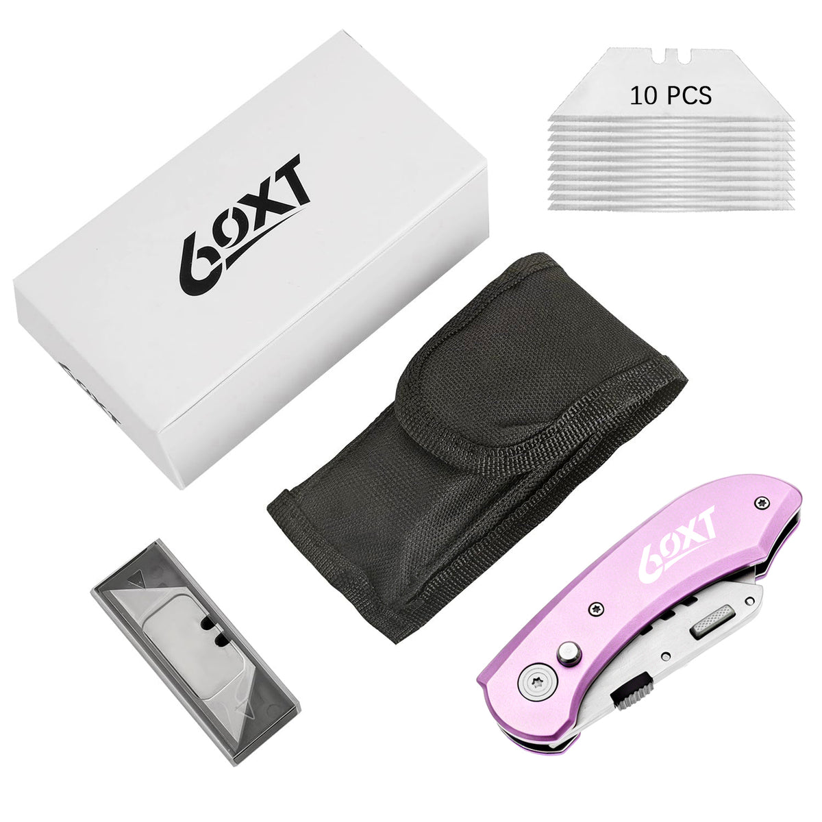 60XT Utility Knife Folding Safety Lock & Quick Change with 10 Extra SK5 Replacement Blade Lightweight Aluminum Handle & Pocket Clip Multi-Use Box Cutter Office Home Art Diy Great Gift Choice