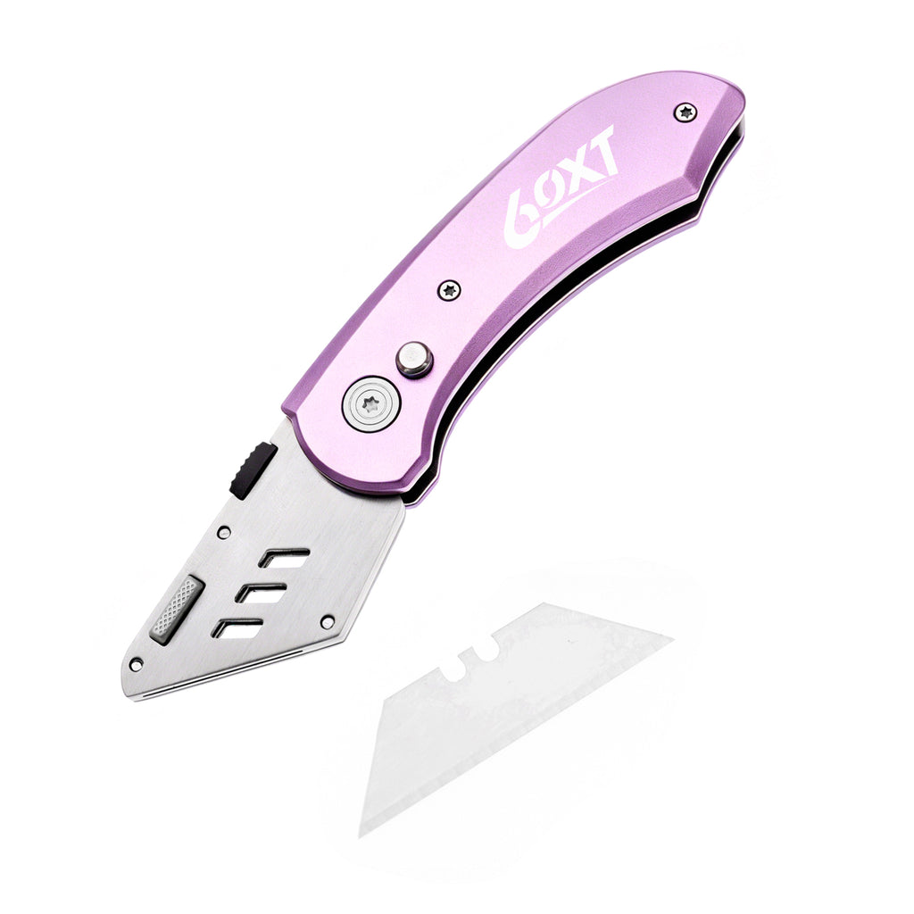60XT Utility Knife Folding Safety Lock & Quick Change with 10 Extra SK5 Replacement Blade Lightweight Aluminum Handle & Pocket Clip Multi-Use Box Cutter Office Home Art Diy Great Gift Choice