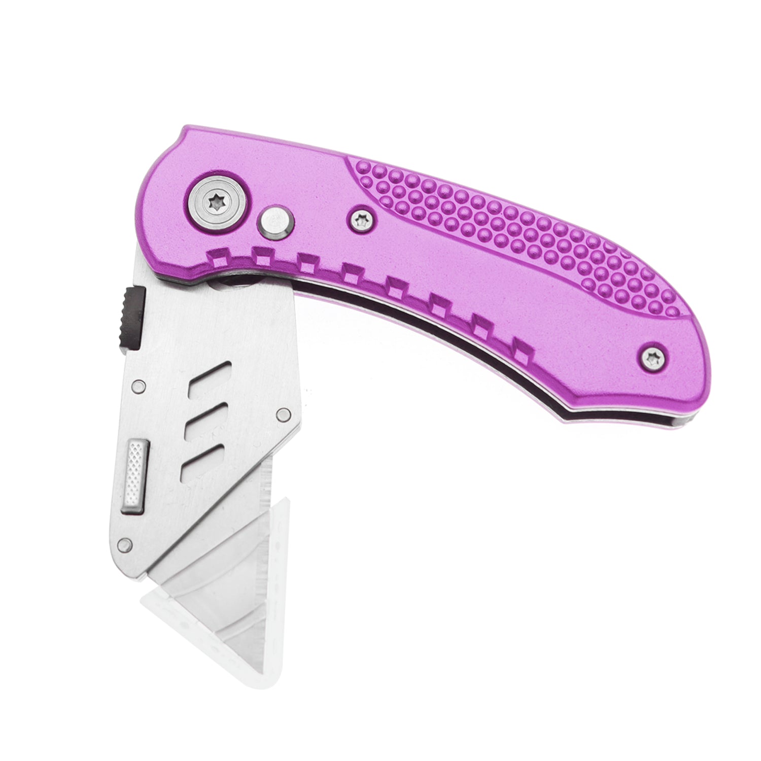 60XT Utility Knife Folding Safety Lock & Quick Change with 10 Extra SK5 Replacement Blade Lightweight Aluminum Handle & Pocket Clip Multi-Use Box Cutter Office Home Art Diy Great Gift Choice (Purple)