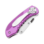 60XT Utility Knife Folding Safety Lock & Quick Change with 10 Extra SK5 Replacement Blade Lightweight Aluminum Handle & Pocket Clip Multi-Use Box Cutter Office Home Art Diy Great Gift Choice (Purple)