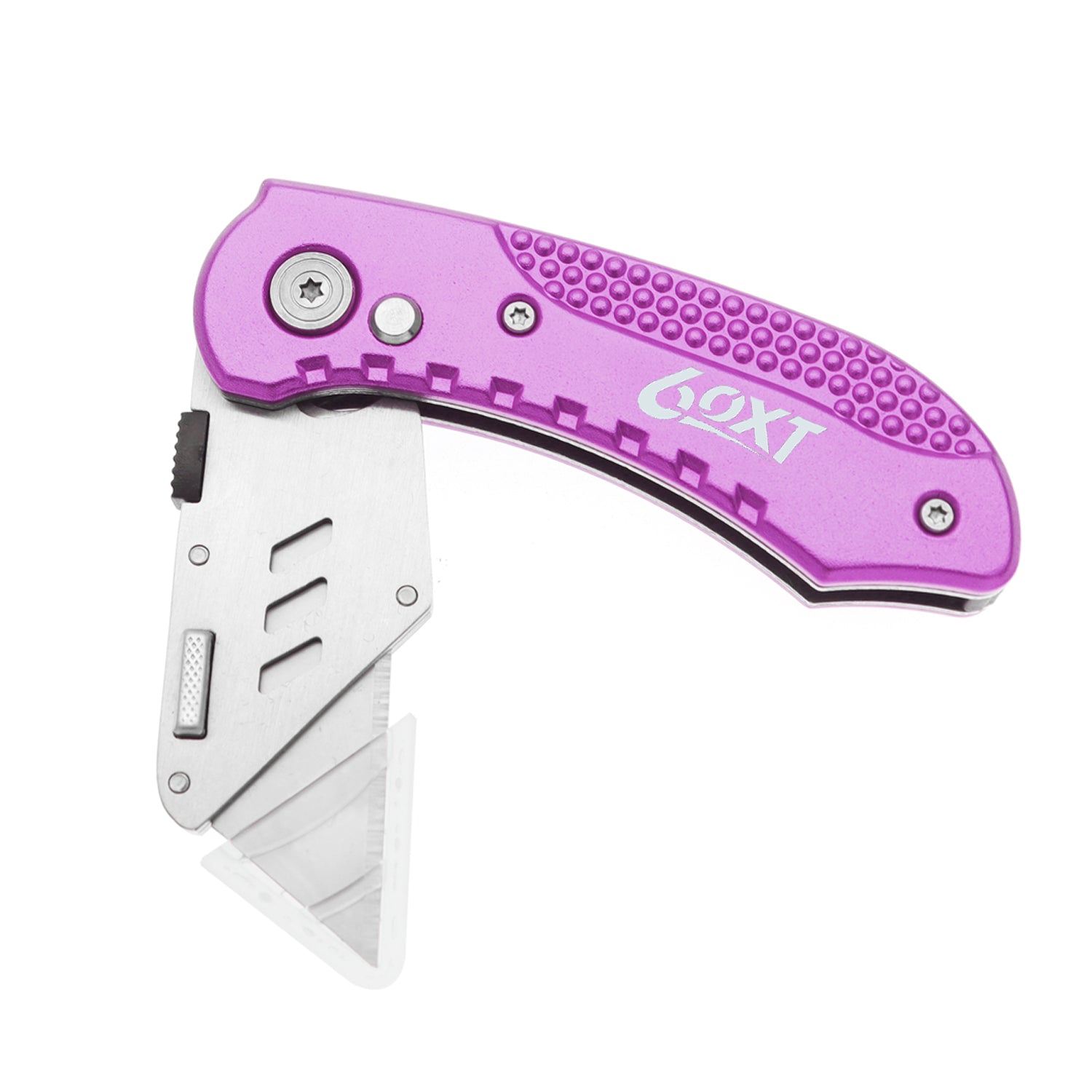 60XT Utility Knife Folding Safety Lock & Quick Change with 10 Extra SK5 Replacement Blade Lightweight Aluminum Handle & Pocket Clip Multi-Use Box Cutter Office Home Art Diy Great Gift Choice (Purple)