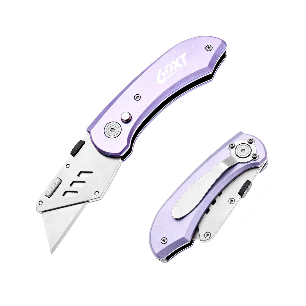 60XT Utility Knife Folding Safety Lock & Quick Change with 10 Extra SK5 Replacement Blade Lightweight Aluminum Handle & Pocket Clip Multi-Use Box Cutter Office Home Art Diy Great Gift Choice