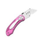 60XT Utility Knife Folding Safety Lock & Quick Change with 10 Extra SK5 Replacement Blade Lightweight Aluminum Handle & Pocket Clip Multi-Use Box Cutter Office Home Art Diy Great Gift Choice (Pink)