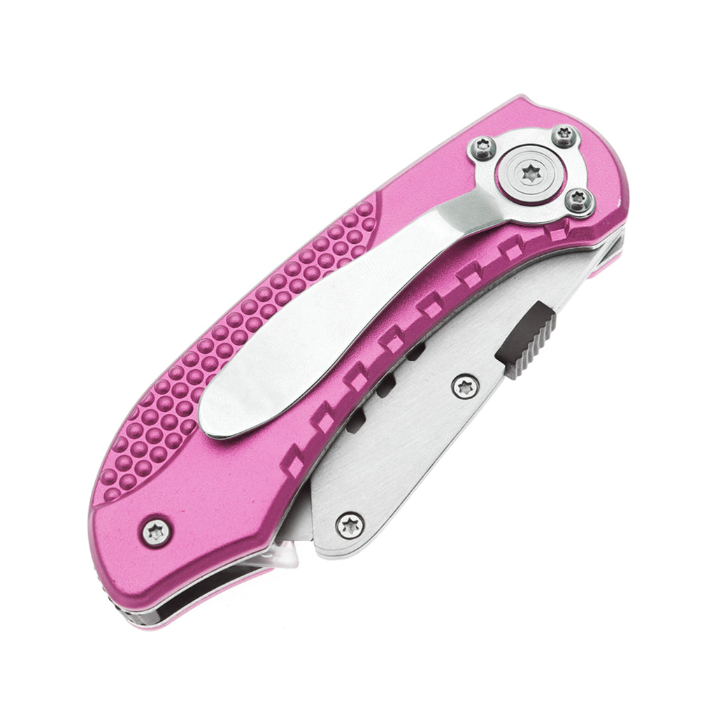 60XT Utility Knife Folding Safety Lock & Quick Change with 10 Extra SK5 Replacement Blade Lightweight Aluminum Handle & Pocket Clip Multi-Use Box Cutter Office Home Art Diy Great Gift Choice (Pink)
