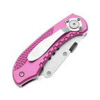 60XT Utility Knife Folding Safety Lock & Quick Change with 10 Extra SK5 Replacement Blade Lightweight Aluminum Handle & Pocket Clip Multi-Use Box Cutter Office Home Art Diy Great Gift Choice (Pink)
