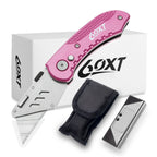 60XT Utility Knife Folding Safety Lock & Quick Change with 10 Extra SK5 Replacement Blade Lightweight Aluminum Handle & Pocket Clip Multi-Use Box Cutter Office Home Art Diy Great Gift Choice (Pink)