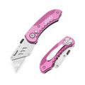 60XT Utility Knife Folding Safety Lock & Quick Change with 10 Extra SK5 Replacement Blade Lightweight Aluminum Handle & Pocket Clip Multi-Use Box Cutter Office Home Art Diy Great Gift Choice (Pink)