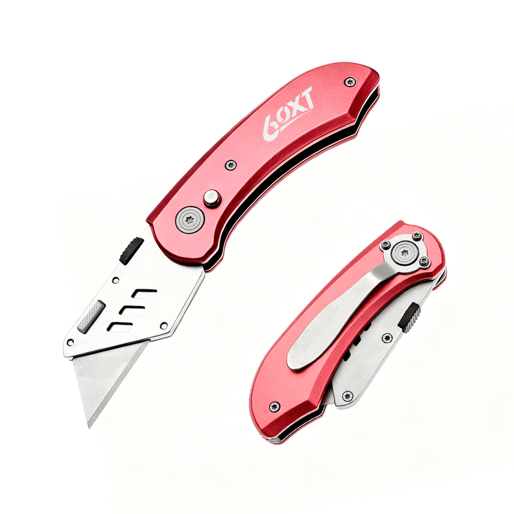 60XT Utility Knife Folding Safety Lock & Quick Change with 10 Extra SK5 Replacement Blade Lightweight Aluminum Handle & Pocket Clip Multi-Use Box Cutter Office Home Art Diy Great Gift Choice