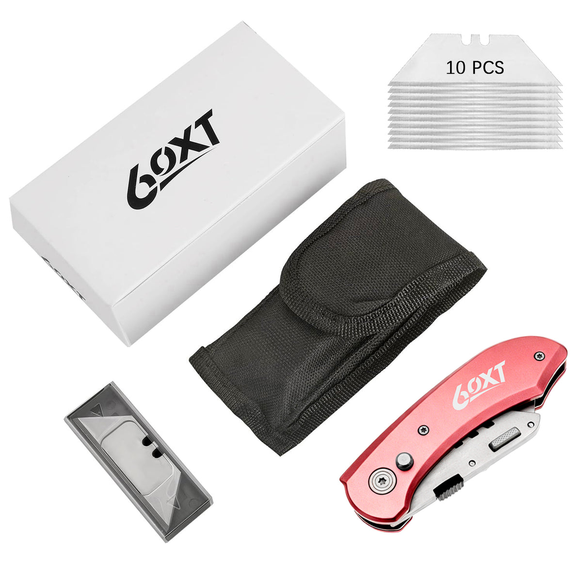 60XT Utility Knife Folding Safety Lock & Quick Change with 10 Extra SK5 Replacement Blade Lightweight Aluminum Handle & Pocket Clip Multi-Use Box Cutter Office Home Art Diy Great Gift Choice
