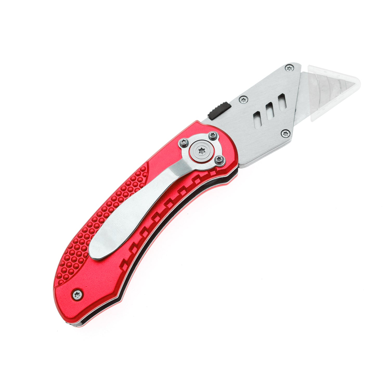 60XT Utility Knife Folding Safety Lock & Quick Change with 10 Extra SK5 Replacement Blade Lightweight Aluminum Handle & Pocket Clip Multi-Use Box Cutter Office Home Art Diy Great Gift Choice (Red)