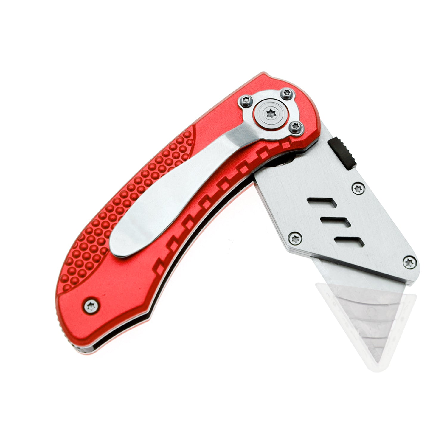 60XT Utility Knife Folding Safety Lock & Quick Change with 10 Extra SK5 Replacement Blade Lightweight Aluminum Handle & Pocket Clip Multi-Use Box Cutter Office Home Art Diy Great Gift Choice (Red)