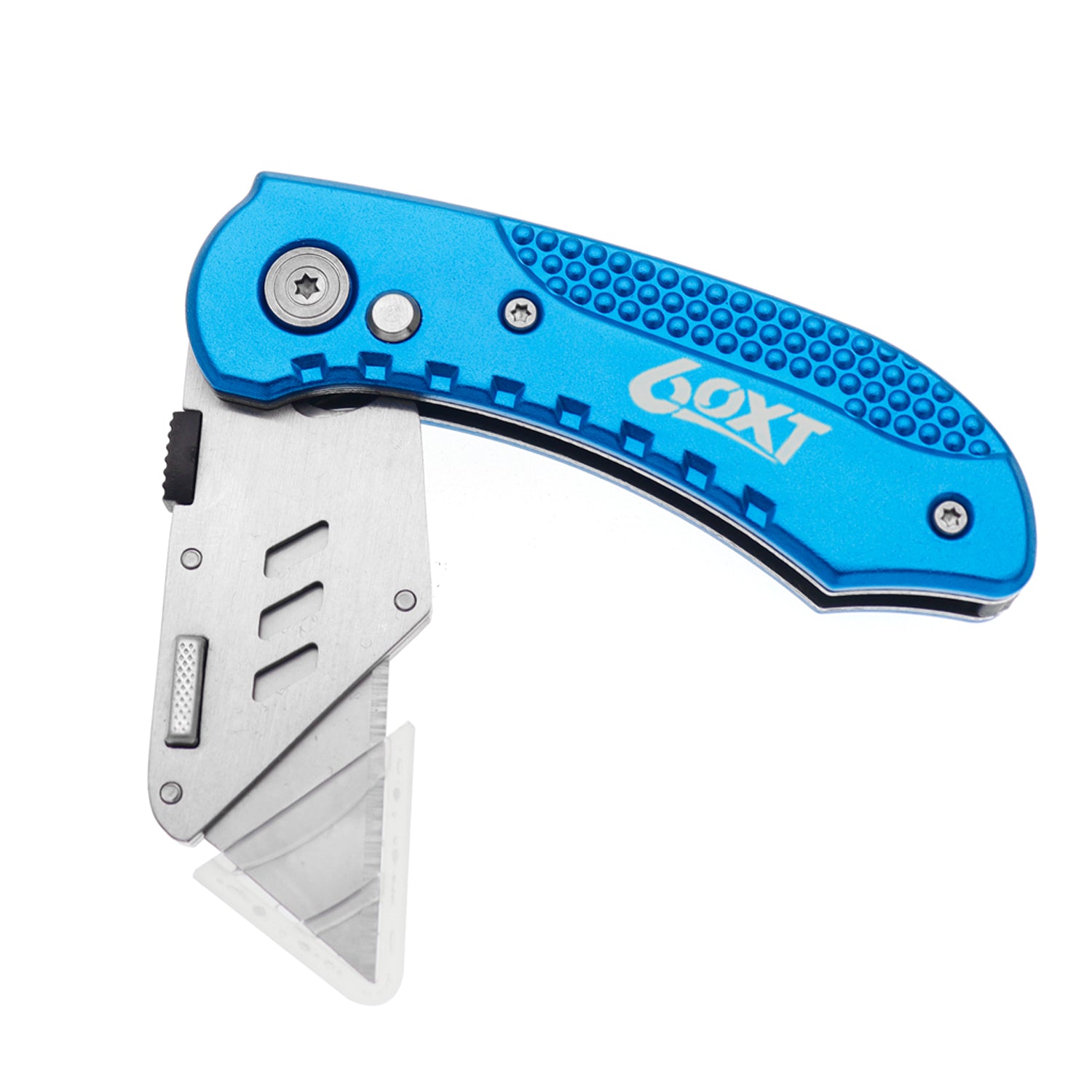 60XT Utility Knife Folding Safety Lock & Quick Change with 10 Extra SK5 Replacement Blade Lightweight Aluminum Handle & Pocket Clip Multi-Use Box Cutter Office Home Art Diy Great Gift Choice (Blue)