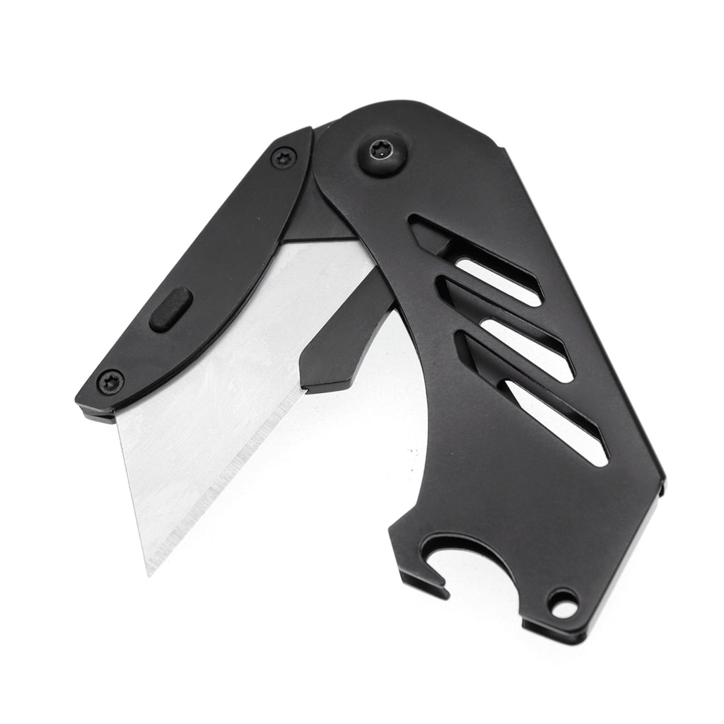60XT EDC Folding Utility Knife Small Box Cutter, Bottle Opener Unique Compact Portable with 5 Extra SK5 Replacement Blades Keychain Foldable Pocket Tool for Daily Use Carton Carboard Zip Ties Cable