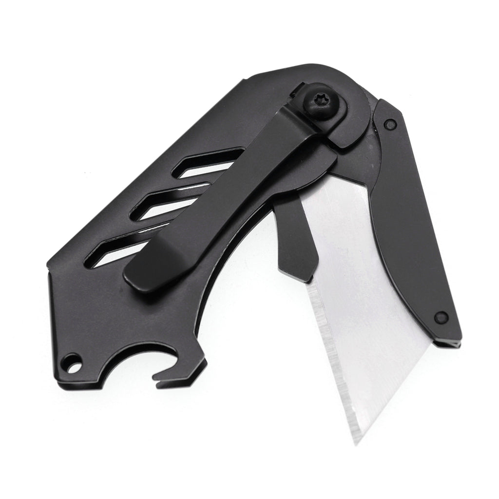 60XT EDC Folding Utility Knife Small Box Cutter, Bottle Opener Unique Compact Portable with 5 Extra SK5 Replacement Blades Keychain Foldable Pocket Tool for Daily Use Carton Carboard Zip Ties Cable