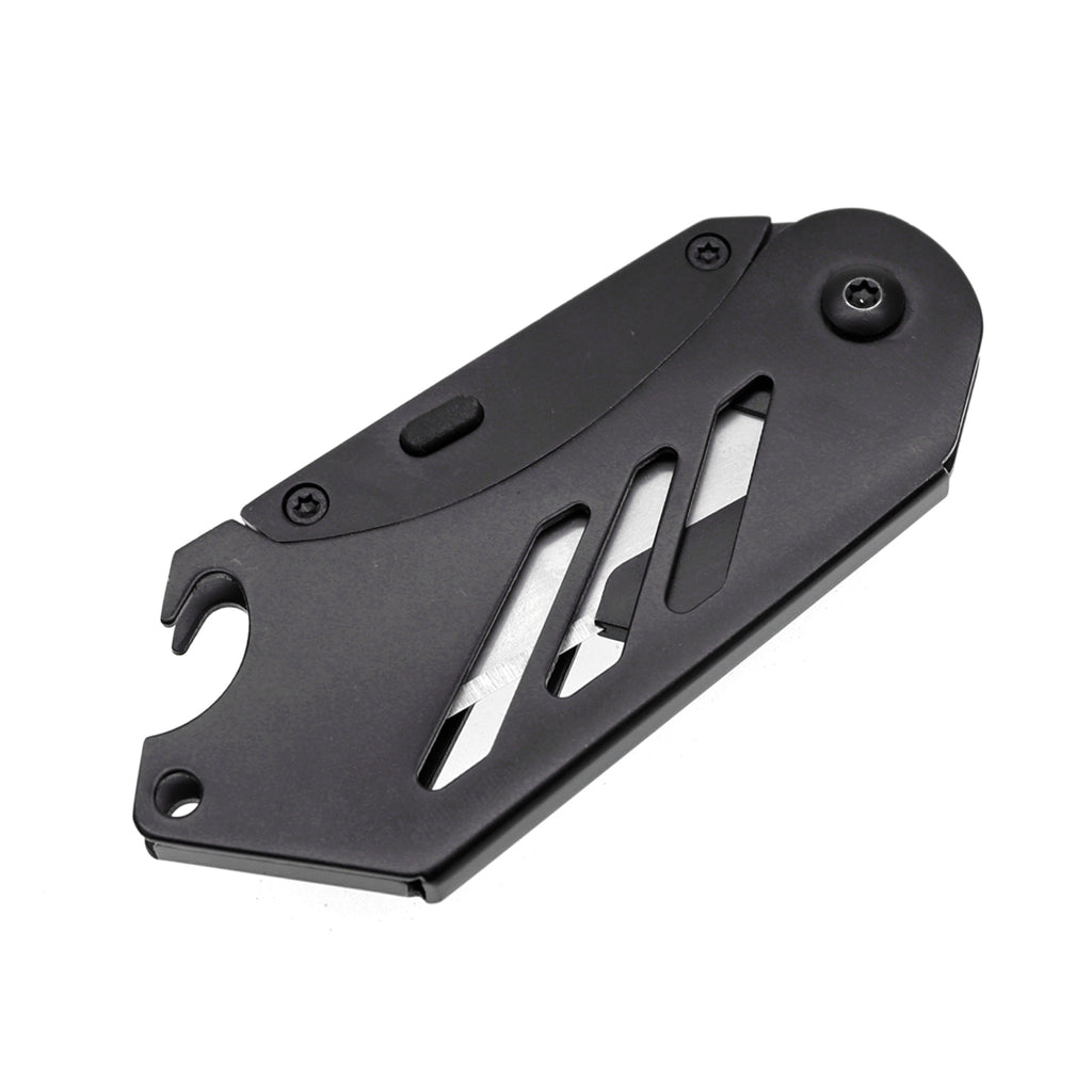 60XT EDC Folding Utility Knife Small Box Cutter, Bottle Opener Unique Compact Portable with 5 Extra SK5 Replacement Blades Keychain Foldable Pocket Tool for Daily Use Carton Carboard Zip Ties Cable