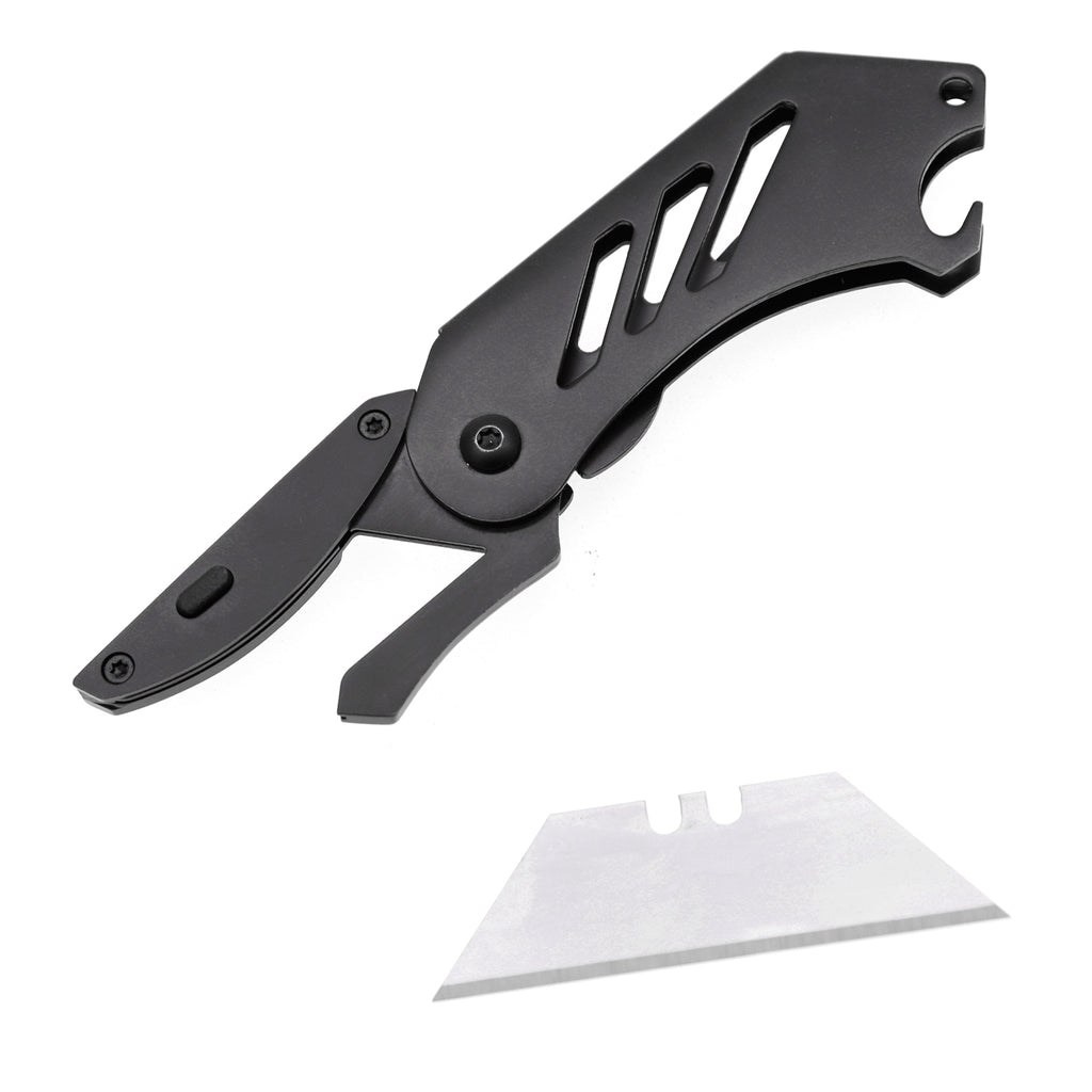 60XT EDC Folding Utility Knife Small Box Cutter, Bottle Opener Unique Compact Portable with 5 Extra SK5 Replacement Blades Keychain Foldable Pocket Tool for Daily Use Carton Carboard Zip Ties Cable