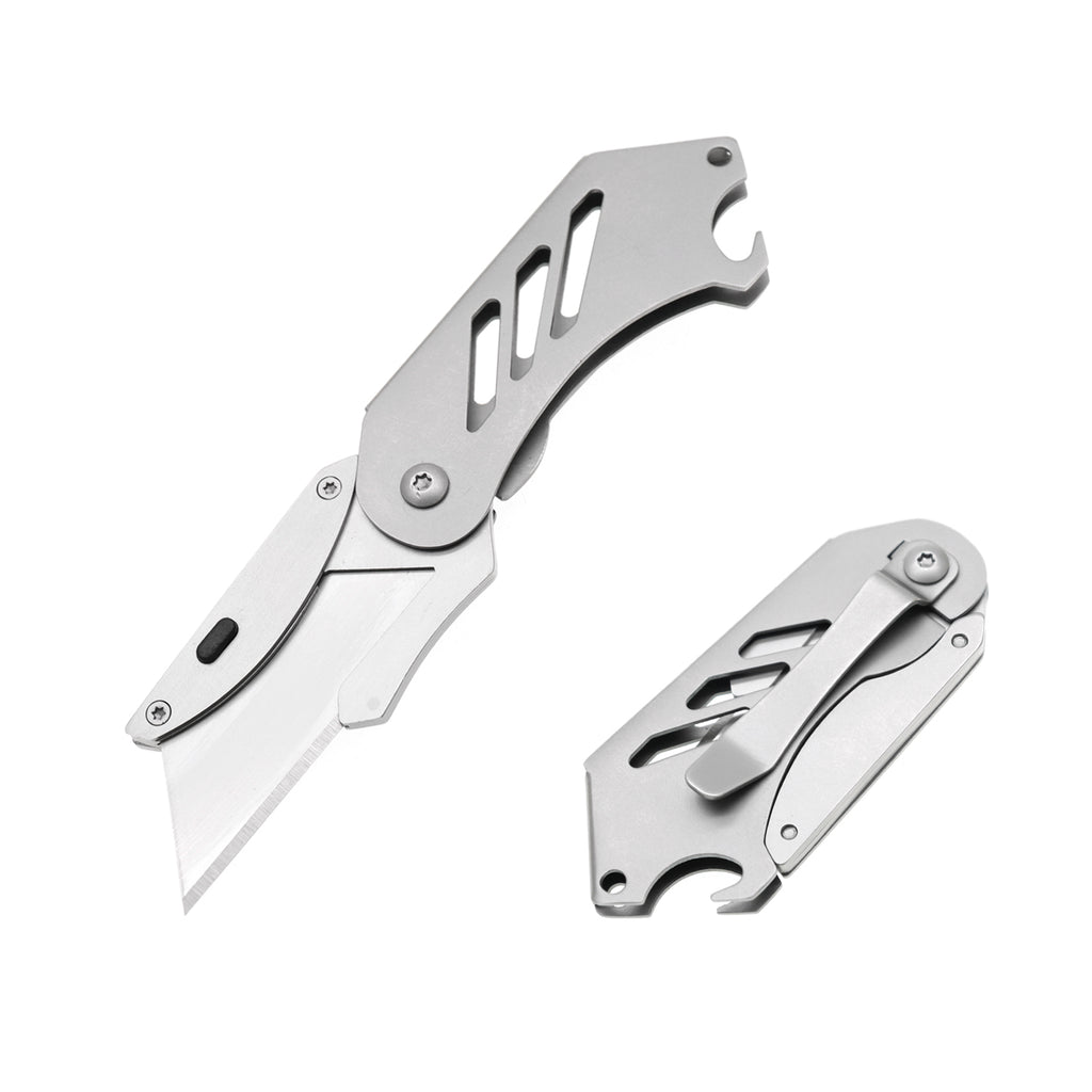 60XT Small Utility Knife, Mini Box Cutter with Bottle Opener, Compact Portable Light Weight Everyday Carry Extra SK5 Replacement blades Foldable Quick Change Pocket EDC Gear for Carton, Carboard