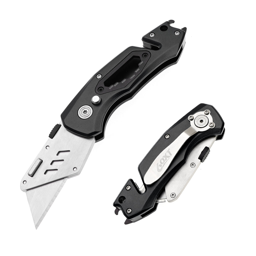 60XT Folding Box Cutter, Utility Knife with Bottle Opener EDC Gear Multi Function Hex Wrench ScrewDriver Safety Lock Quick Change 10PCS Extra SK5 Replacement Blade Multitool Men Father Best Gift Choice