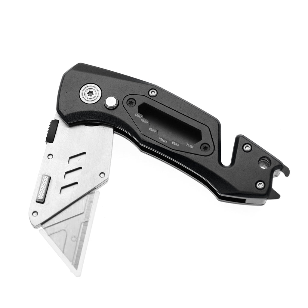 60XT Folding Box Cutter, Utility Knife with Bottle Opener EDC Gear Multi Function Hex Wrench ScrewDriver Safety Lock Quick Change 10PCS Extra SK5 Replacement Blade Multitool Men Father Best Gift Choice