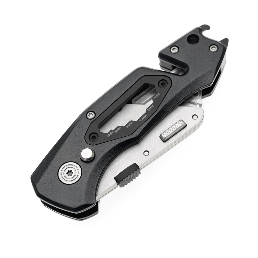 60XT Folding Box Cutter, Utility Knife with Bottle Opener EDC Gear Multi Function Hex Wrench ScrewDriver Safety Lock Quick Change 10PCS Extra SK5 Replacement Blade Multitool Men Father Best Gift Choice